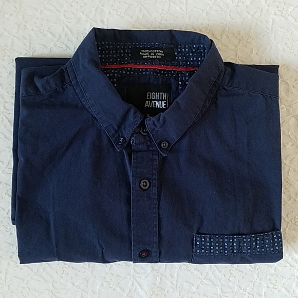 Eighth Avenue Retro Blue Button Down Shirt Red Constrast - Picture 1 of 5